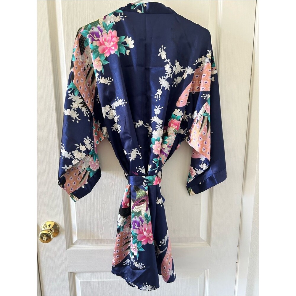 Vibrant Peacock Floral Kimono Robe Coverup Boho Floral - Picture 4 of 7